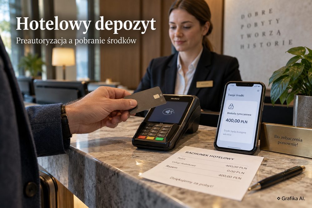 Preautoryzacja karty i blokada depozytu przy hotelowej recepcji